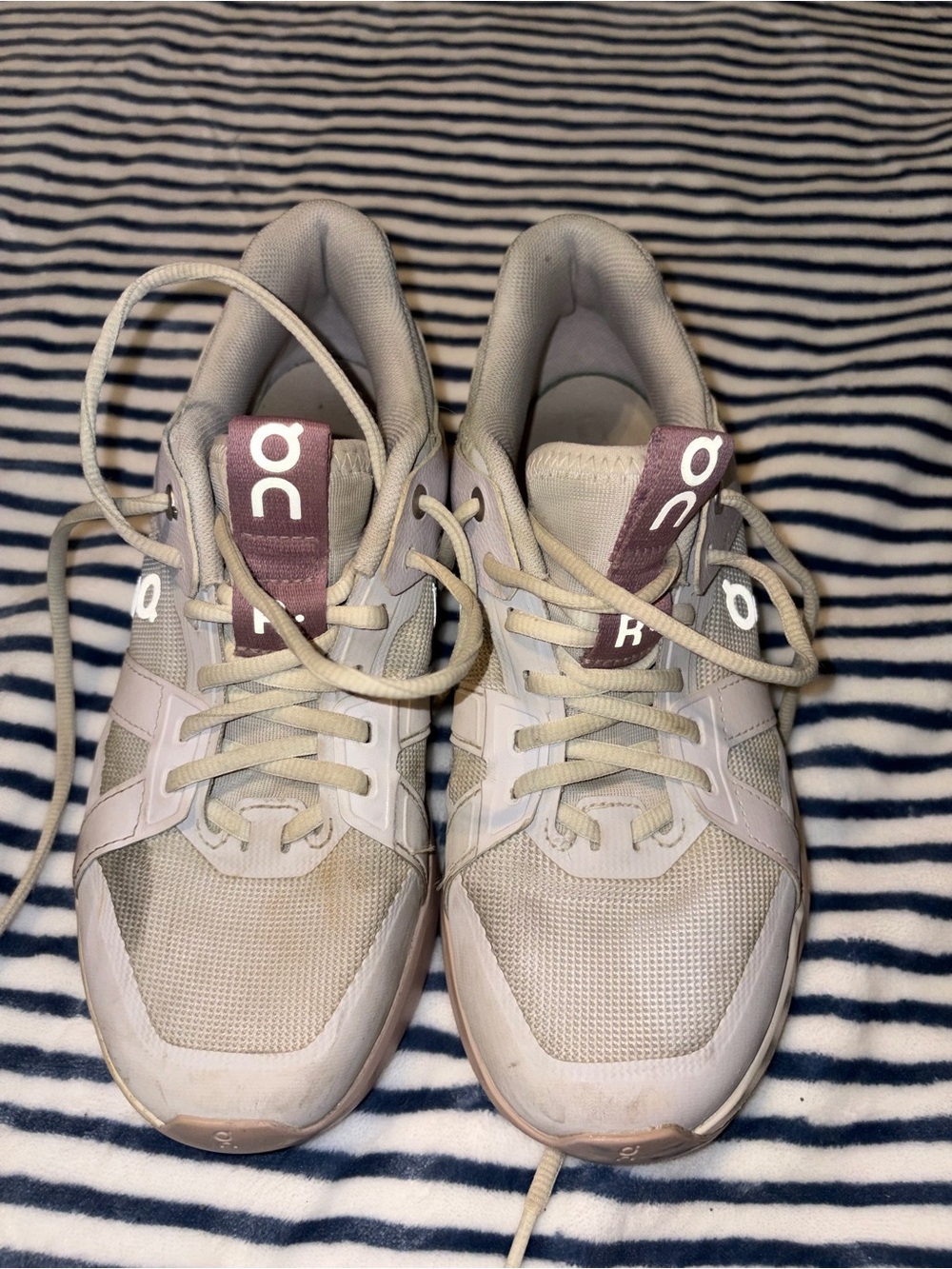 On Running Women's Lace-Up Sneakers in Light Gray and Mauve Accent